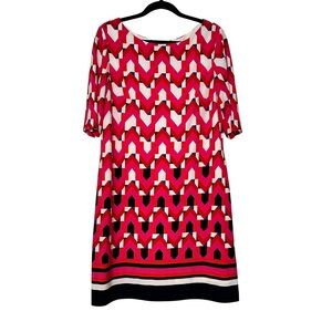 Eliza J Bold Chevron Geometric Print Midi Shift Dress Pink Red Multicolor Sz 14